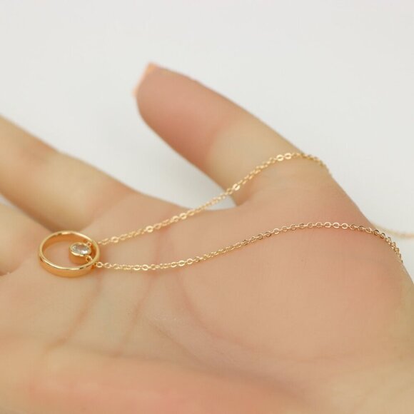Minimalist Rose Gold Circle Pendant Necklace, XPNL0211 - Picture 7 of 14